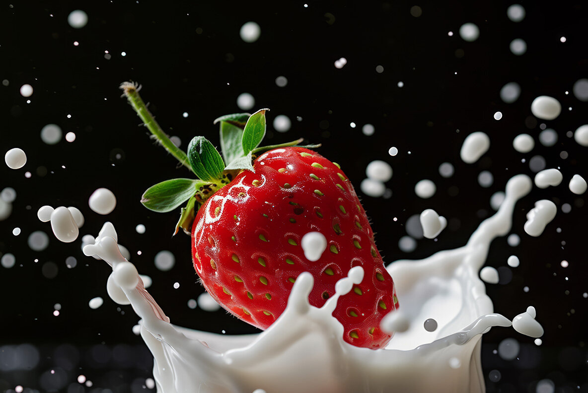 Milk splash with fruits and berries 16