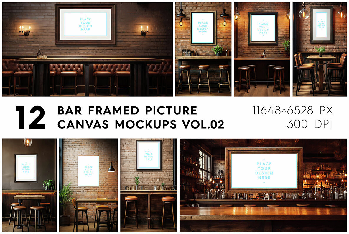 12 Bar Framed Canvas Picture Mockups Vol 02 1