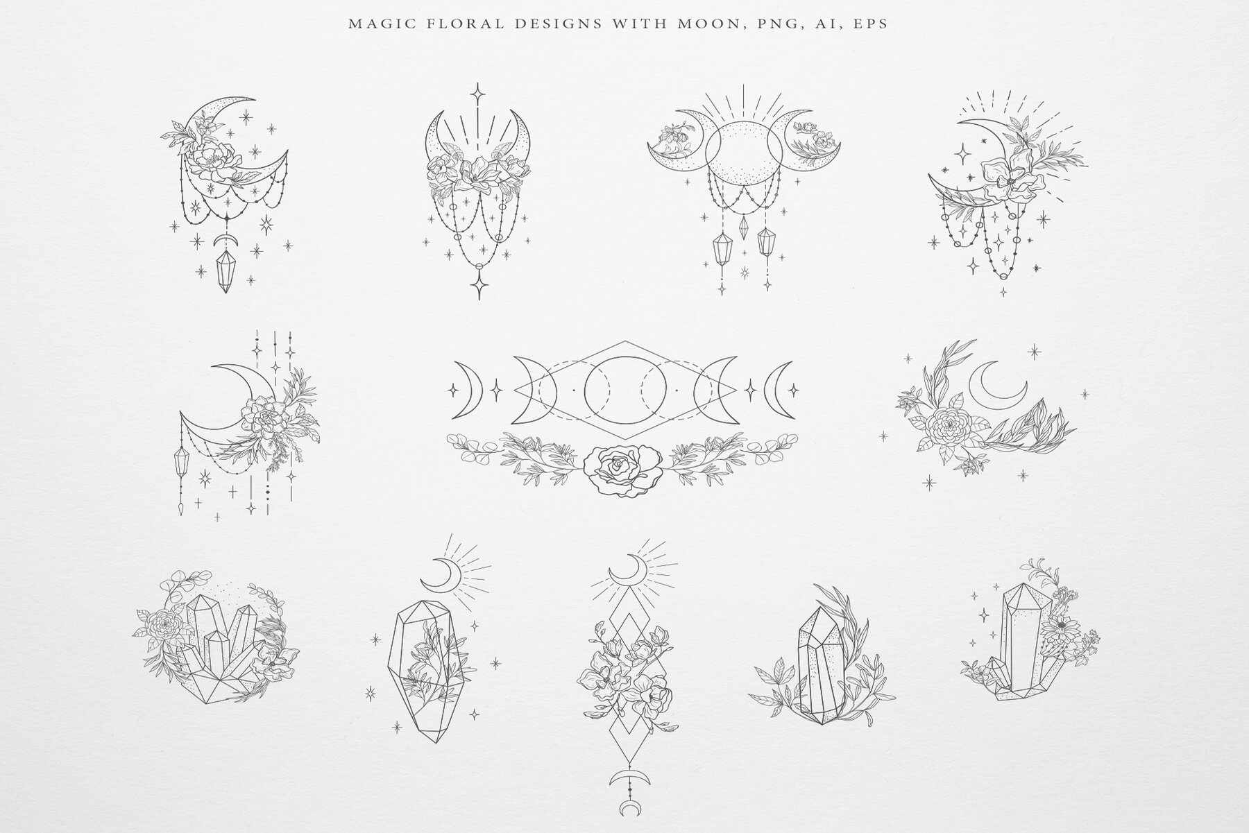 Botany and Moon Hand Drawn Line Art 8