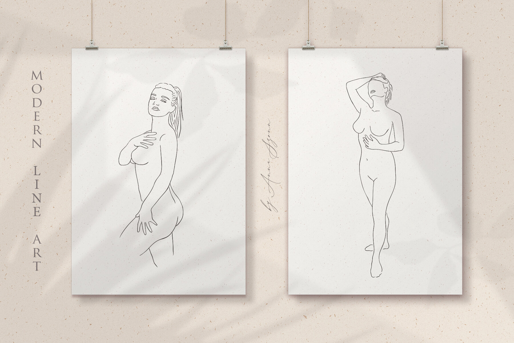 Beauty Women and Moon Trendy Line Art Illustrations 2