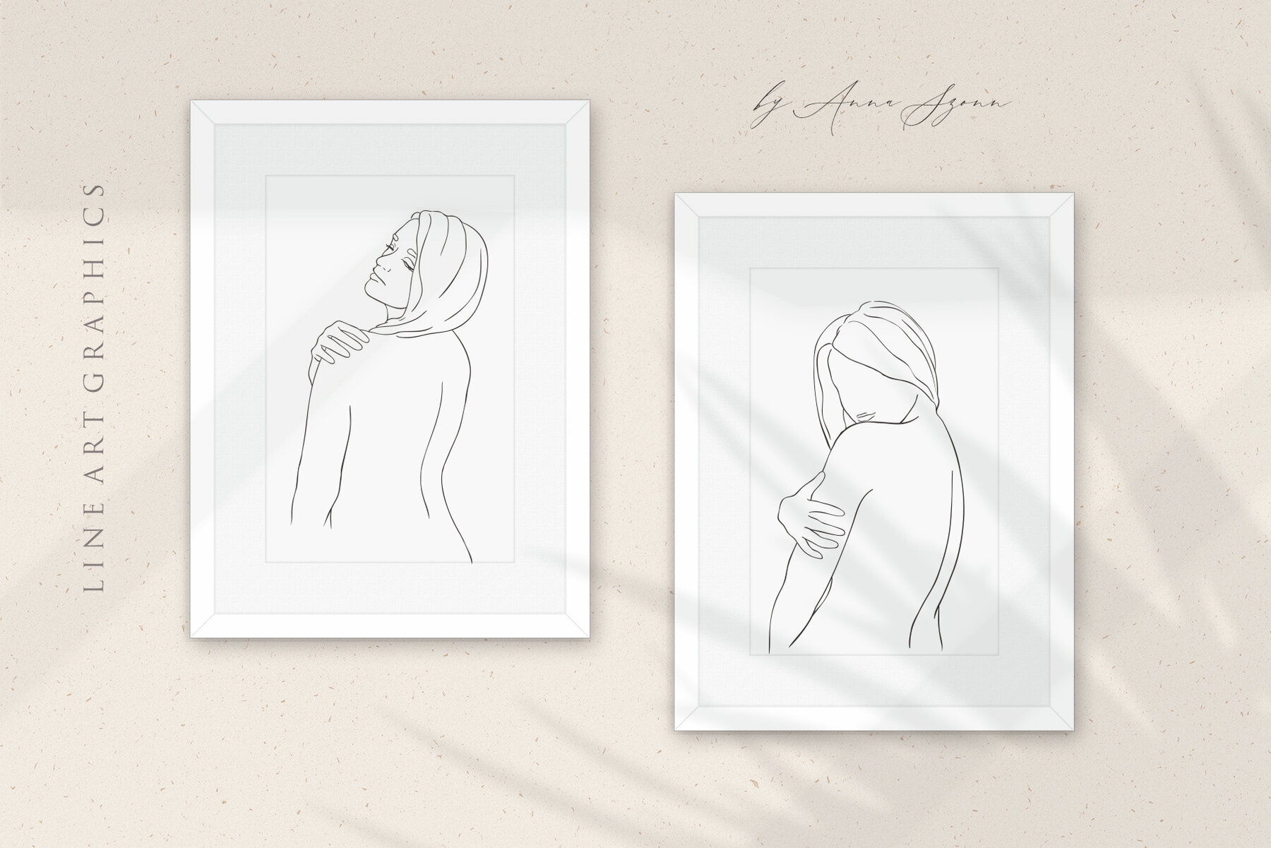 Beauty Women and Moon Trendy Line Art Illustrations 3