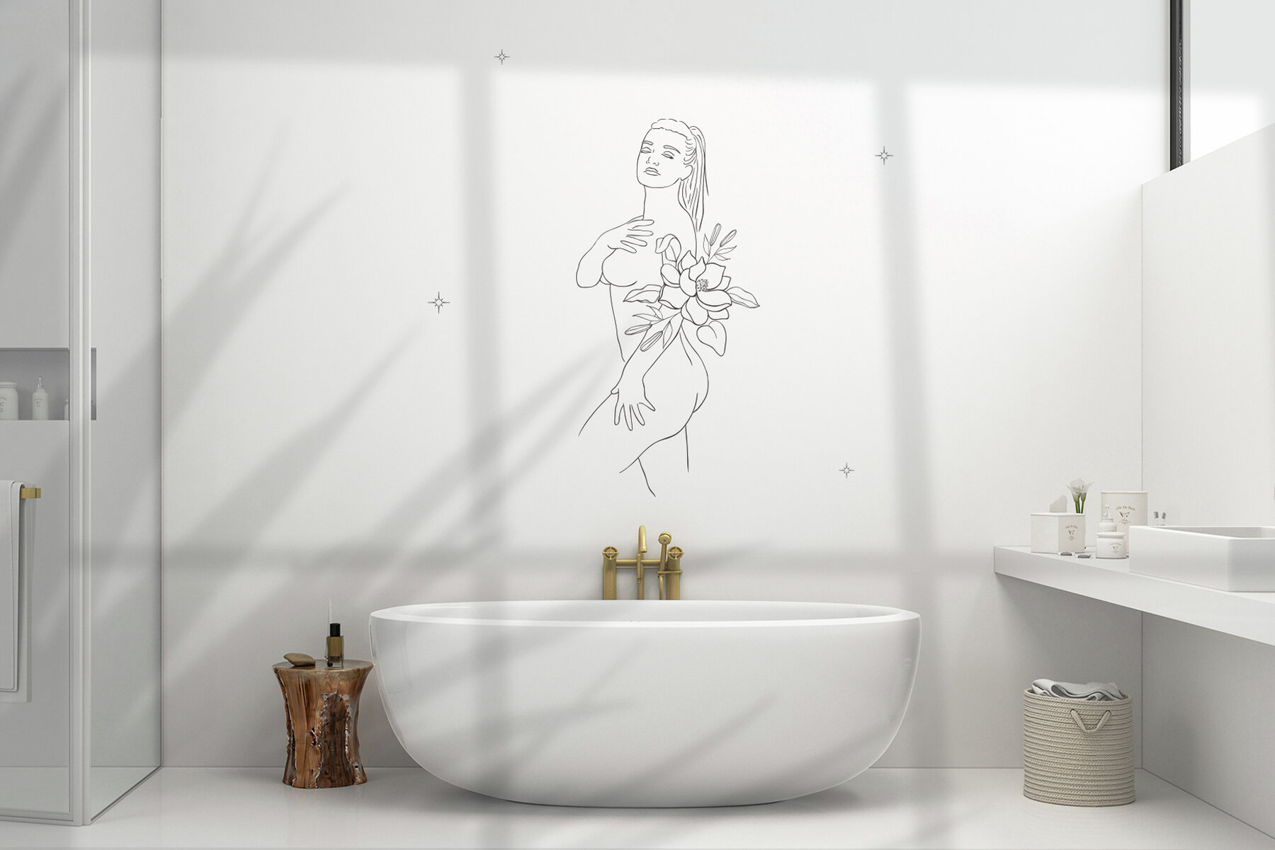 Beauty Women and Moon Trendy Line Art Illustrations 4