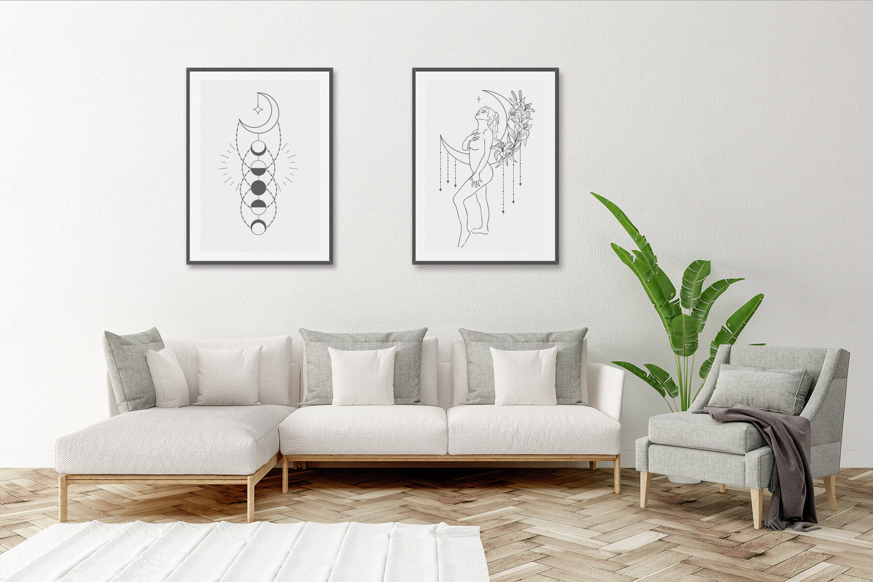 Beauty Women and Moon Trendy Line Art Illustrations 5