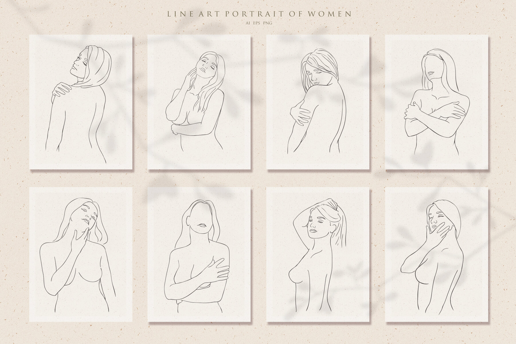 Beauty Women and Moon Trendy Line Art Illustrations 6