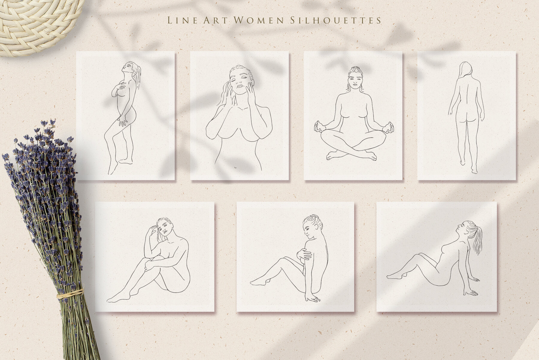 Beauty Women and Moon Trendy Line Art Illustrations 7