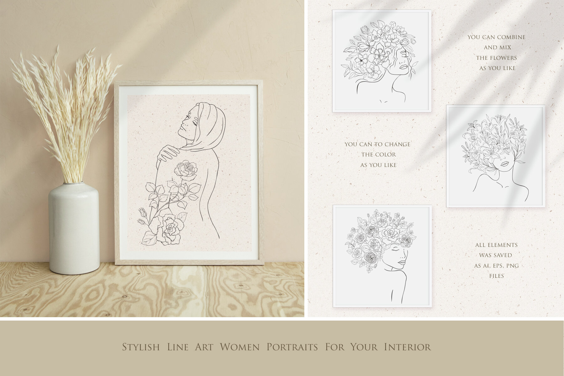 Beauty Women and Moon Trendy Line Art Illustrations 8