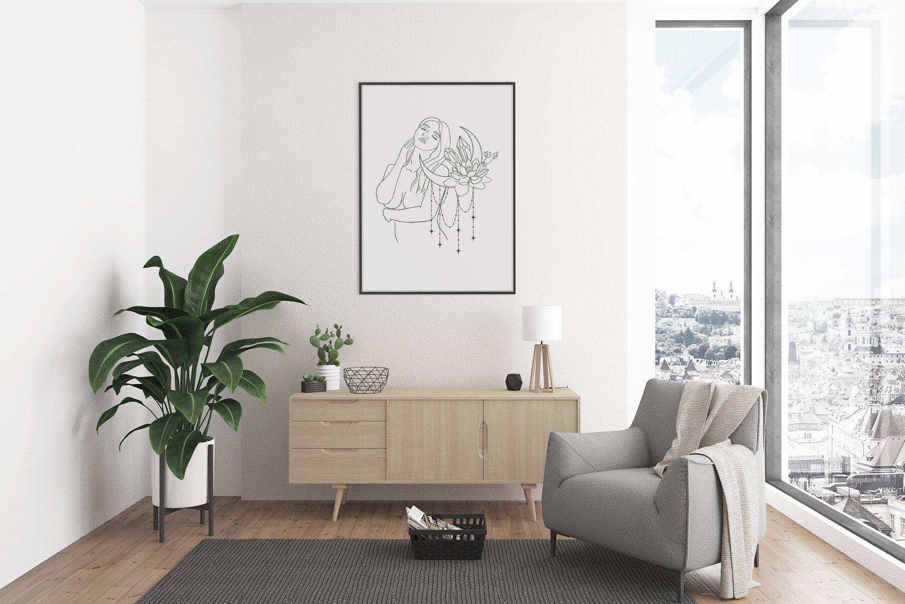 Beauty Women and Moon Trendy Line Art Illustrations 9