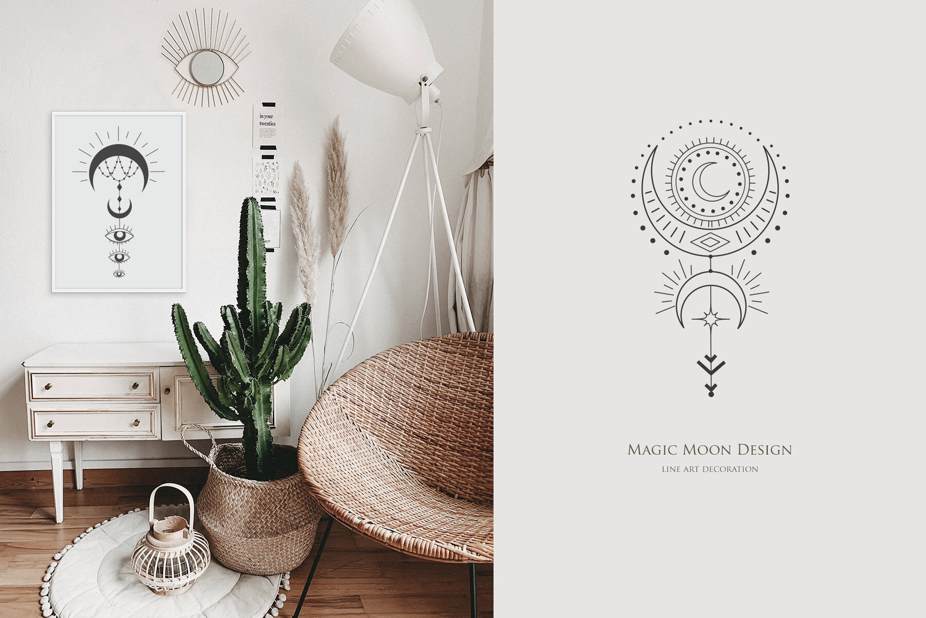 Beauty Women and Moon Trendy Line Art Illustrations 10