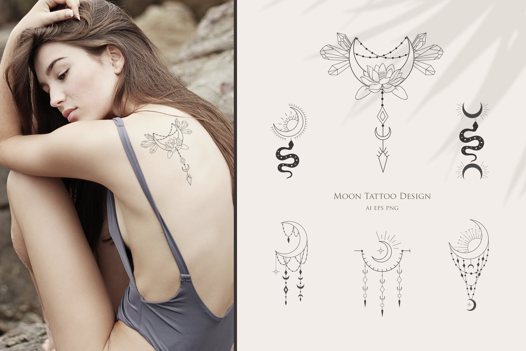 Beauty Women and Moon Trendy Line Art Illustrations 12