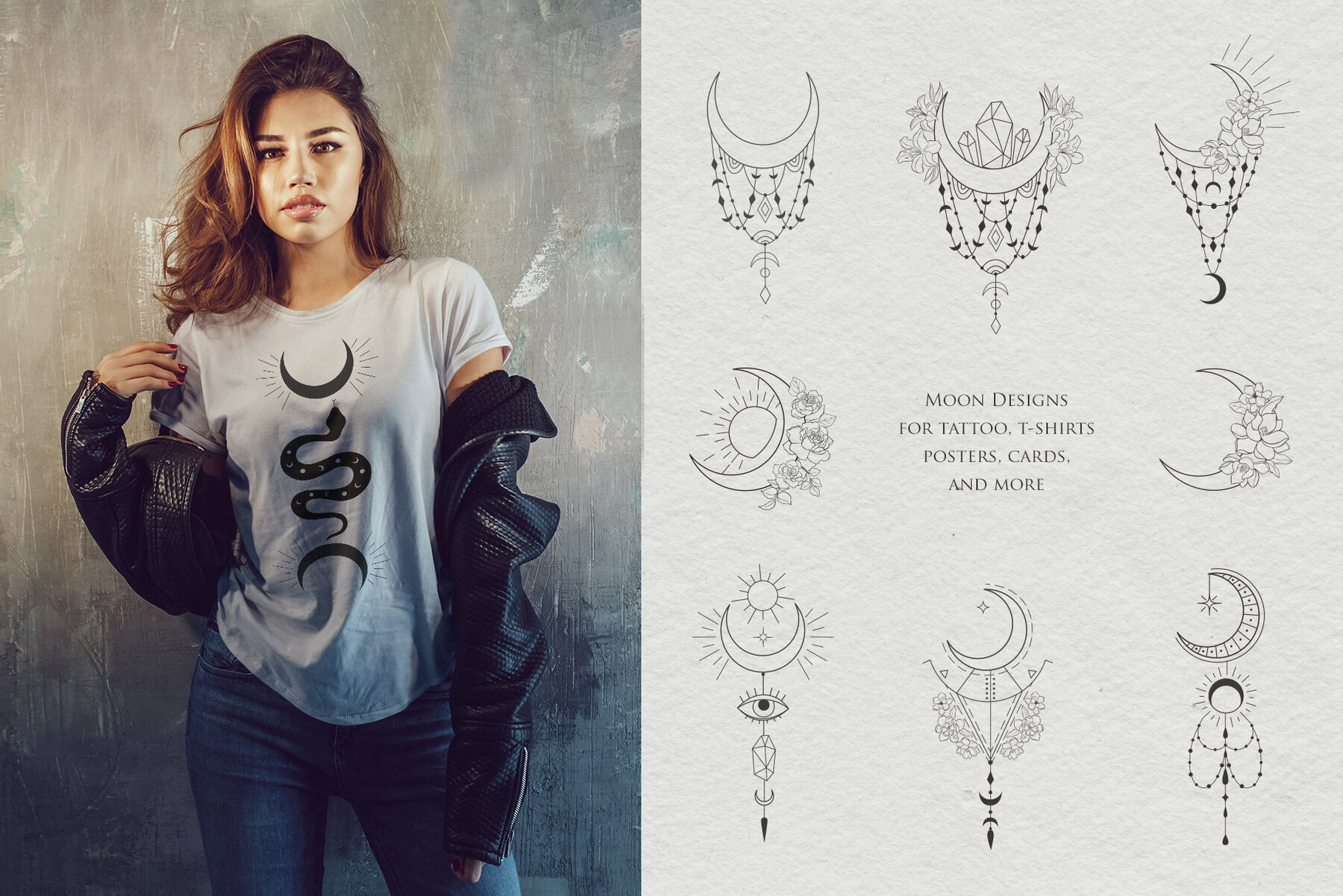 Beauty Women and Moon Trendy Line Art Illustrations 13