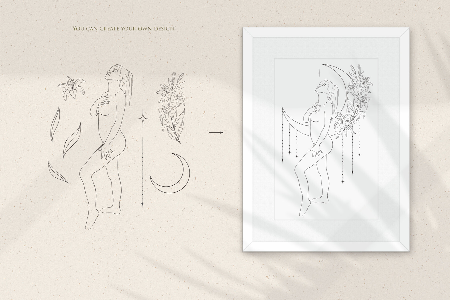 Beauty Women and Moon Trendy Line Art Illustrations 15