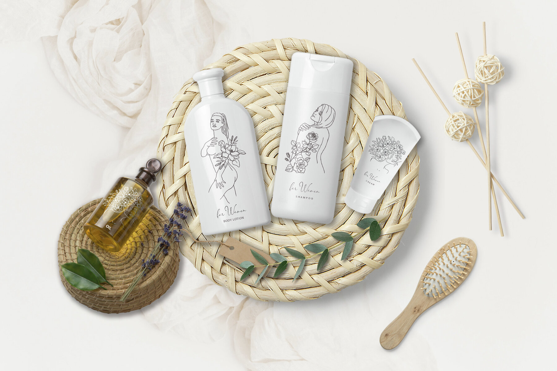 Beauty Women and Moon Trendy Line Art Illustrations 17