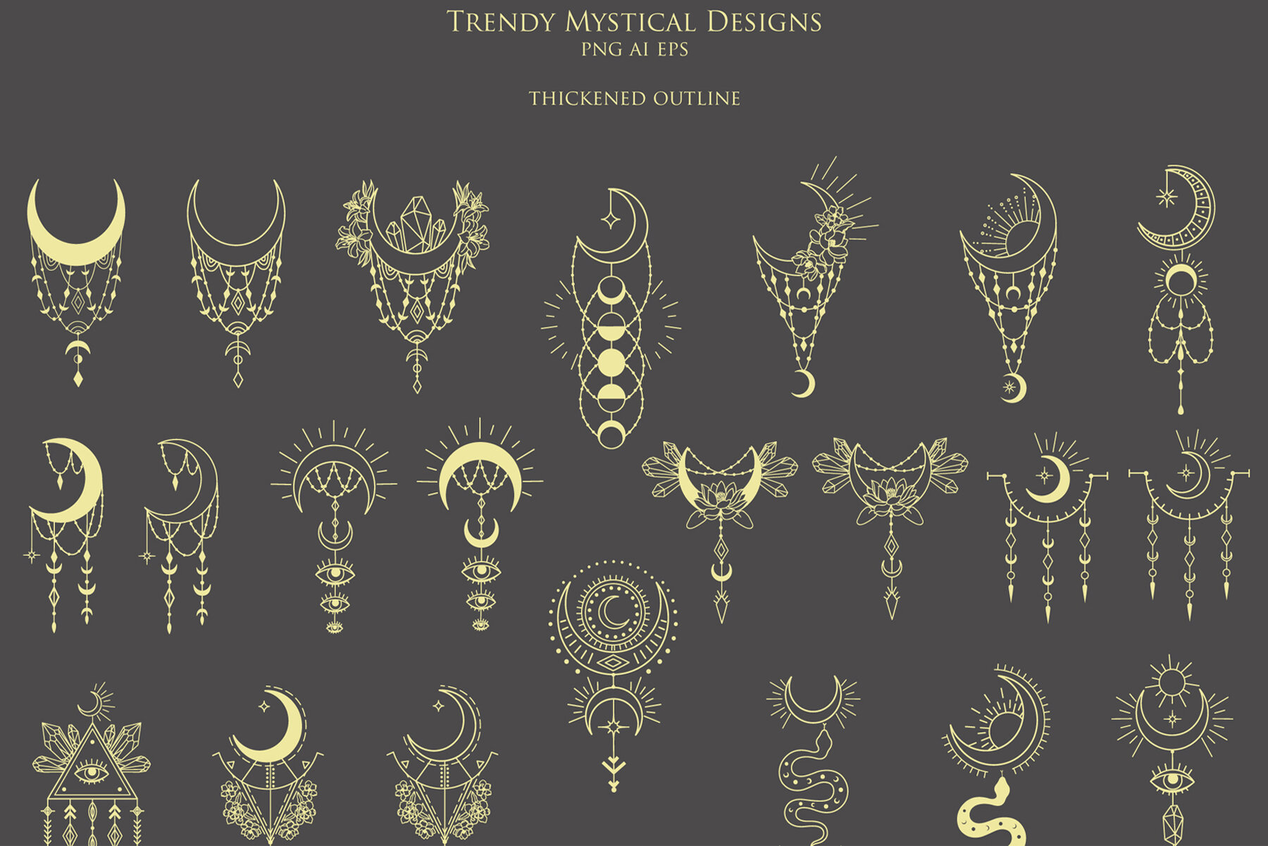 Beauty Women and Moon Trendy Line Art Illustrations 20