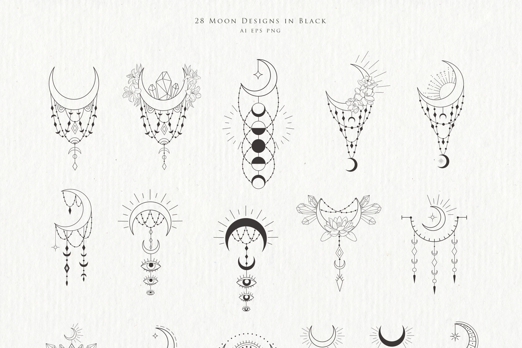 Beauty Women and Moon Trendy Line Art Illustrations 23