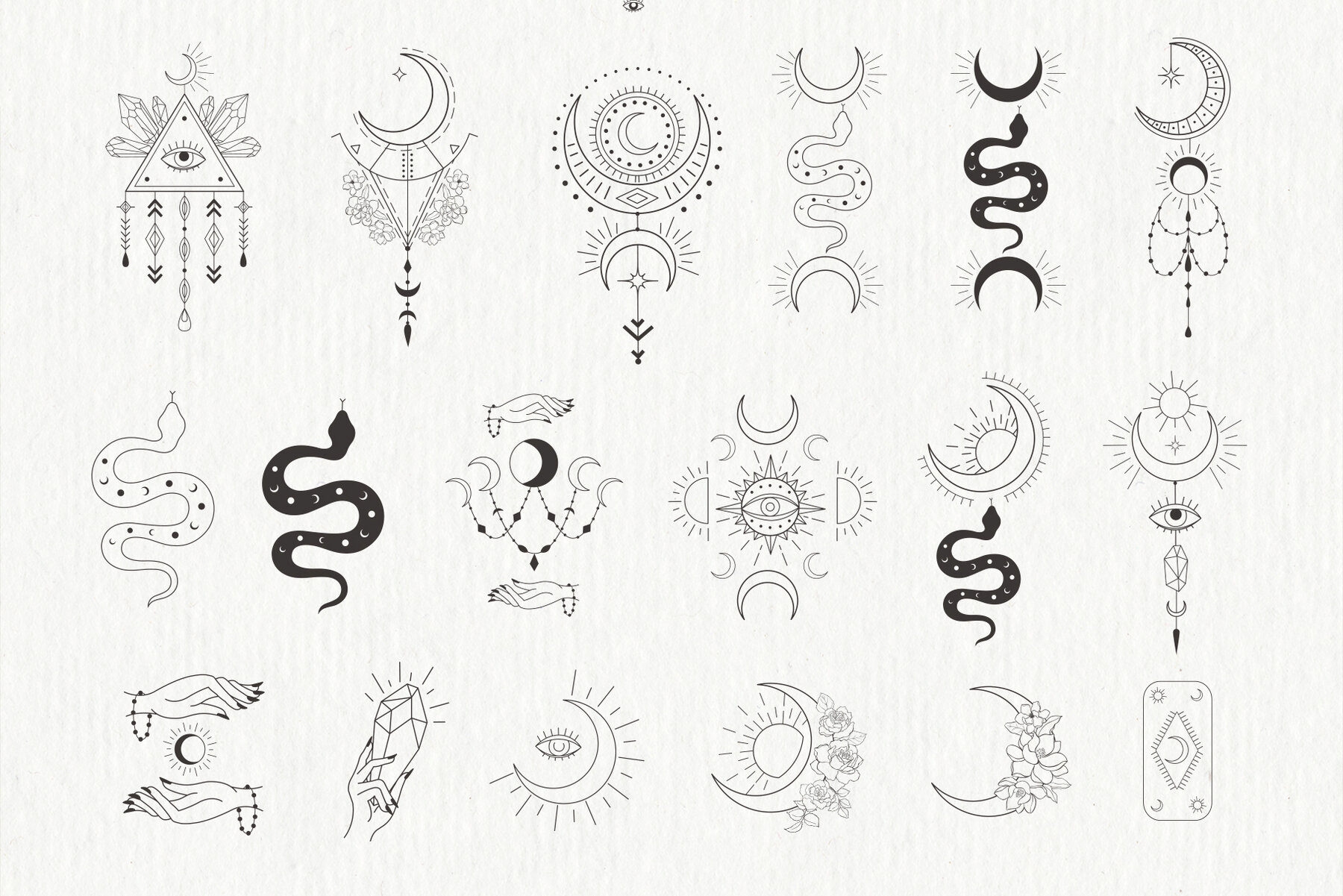 Beauty Women and Moon Trendy Line Art Illustrations 24