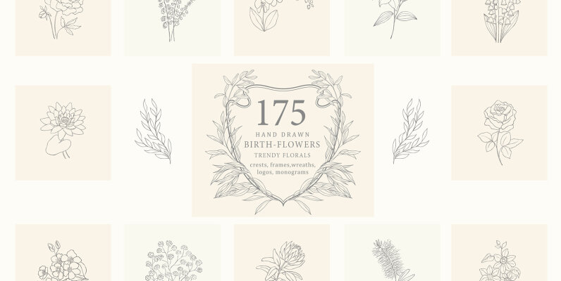 Birth Flowers Trendy Plants Logos Vector Illustrations