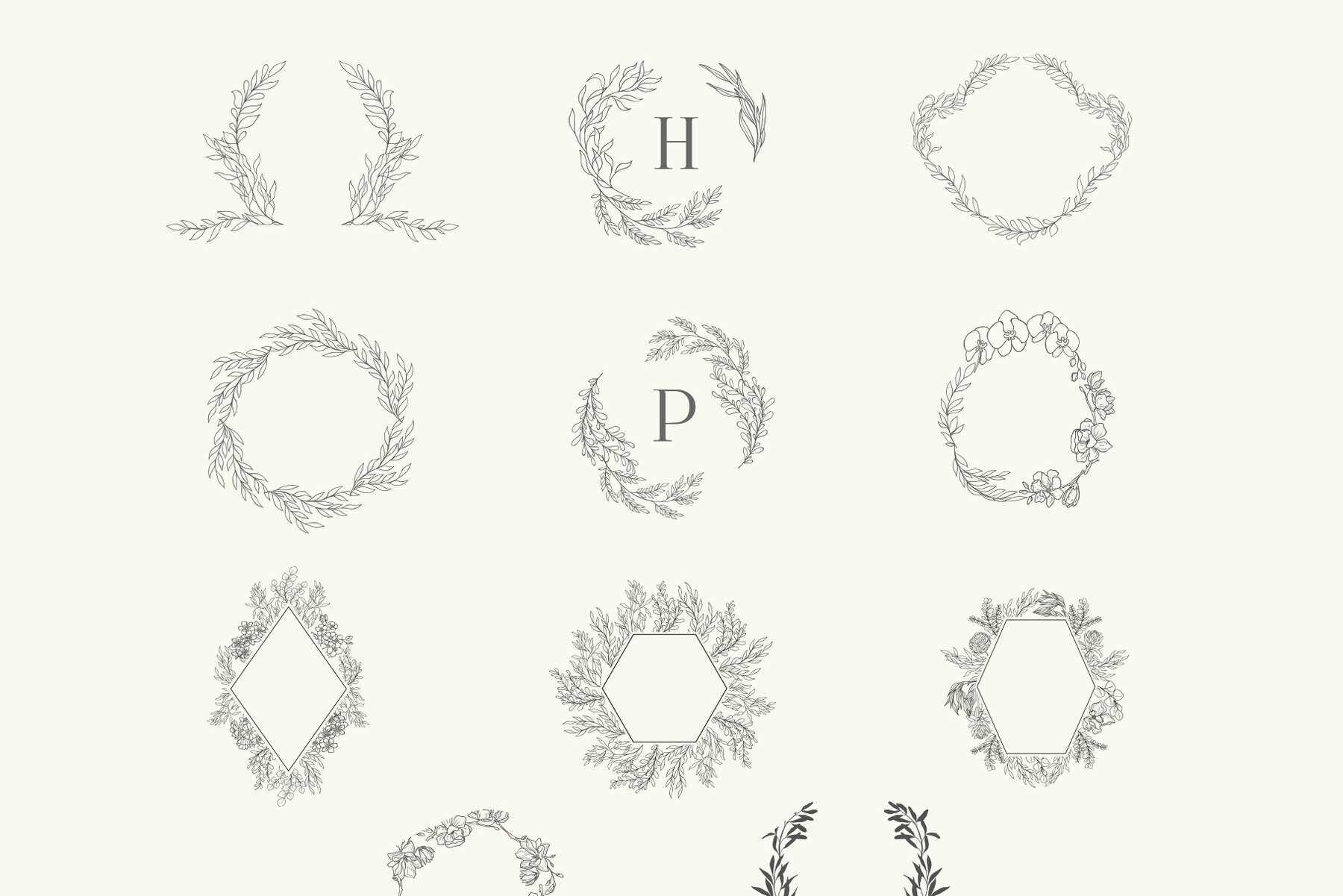 Birth Flowers Trendy Plants Logos Vector Illustrations 7