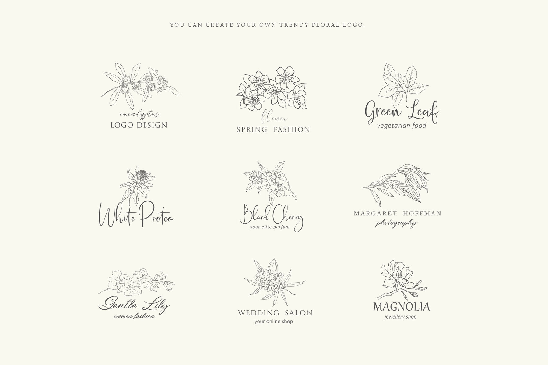 Birth Flowers Trendy Plants Logos Vector Illustrations 9