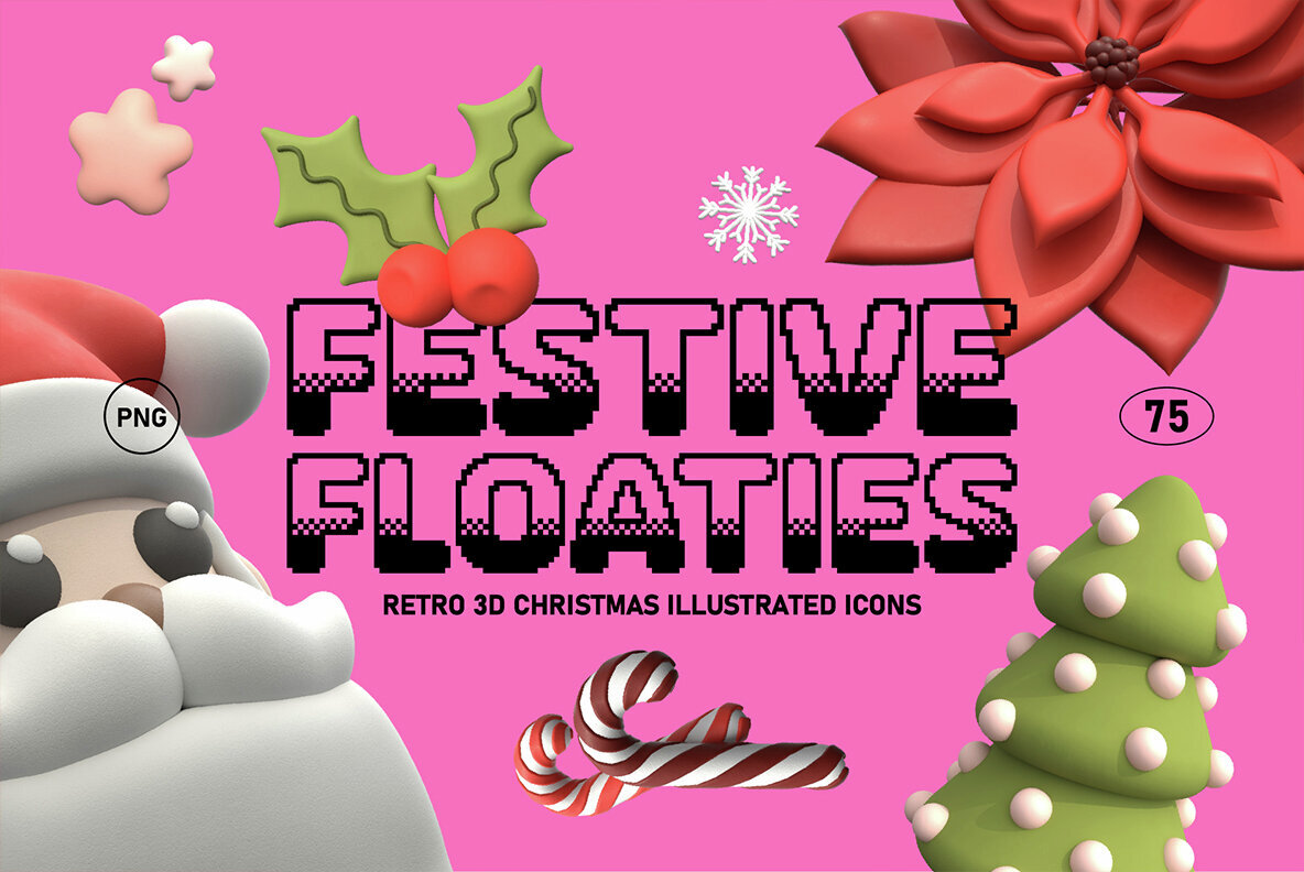 3D Retro Christmas Icons 1