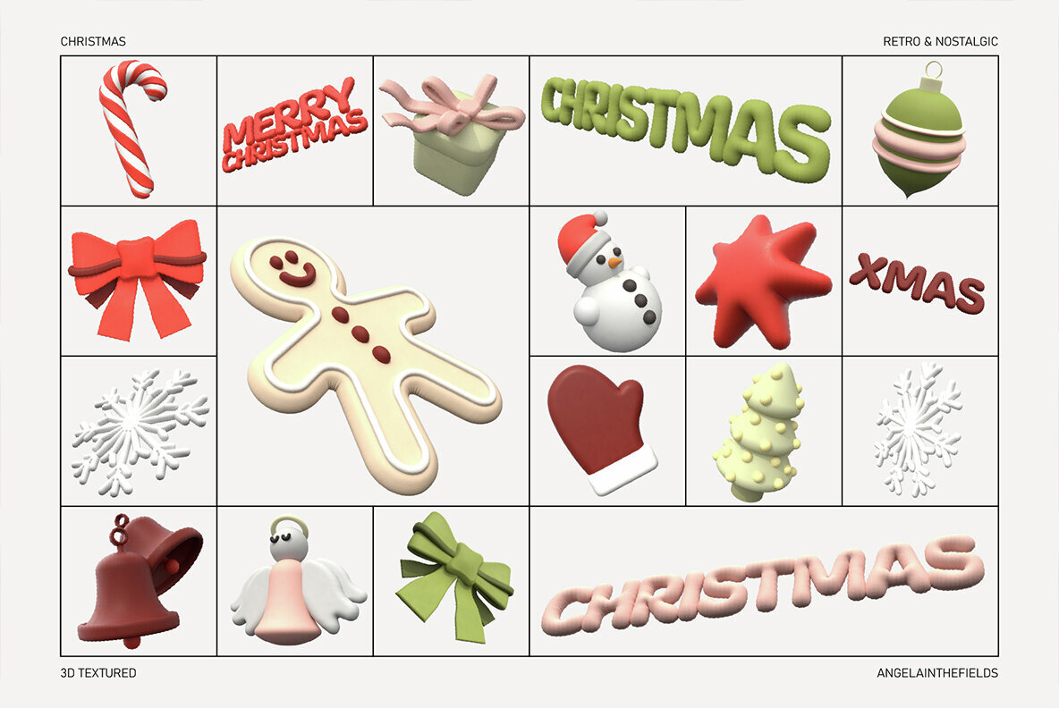 3D Retro Christmas Icons 3
