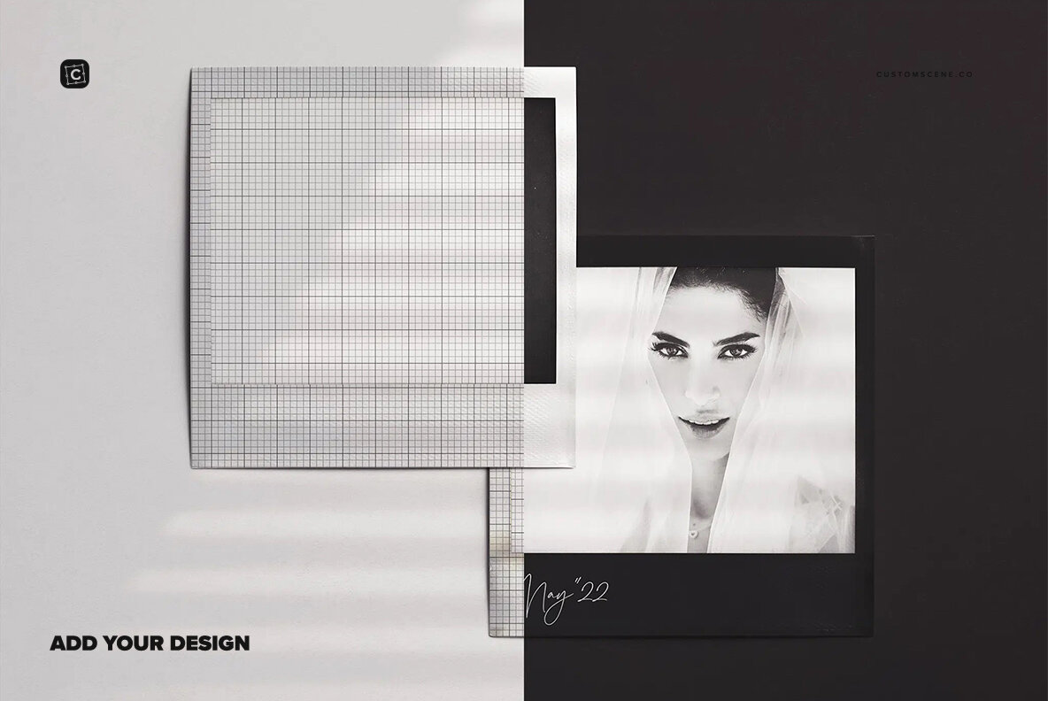 Instant Pictures Mockup Neat Stack with Shadows Overlay 6