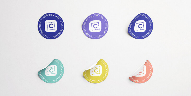 Set of Six Round Stickers Mockup