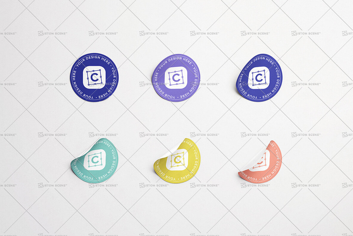 Set of Six Round Stickers Mockup 2