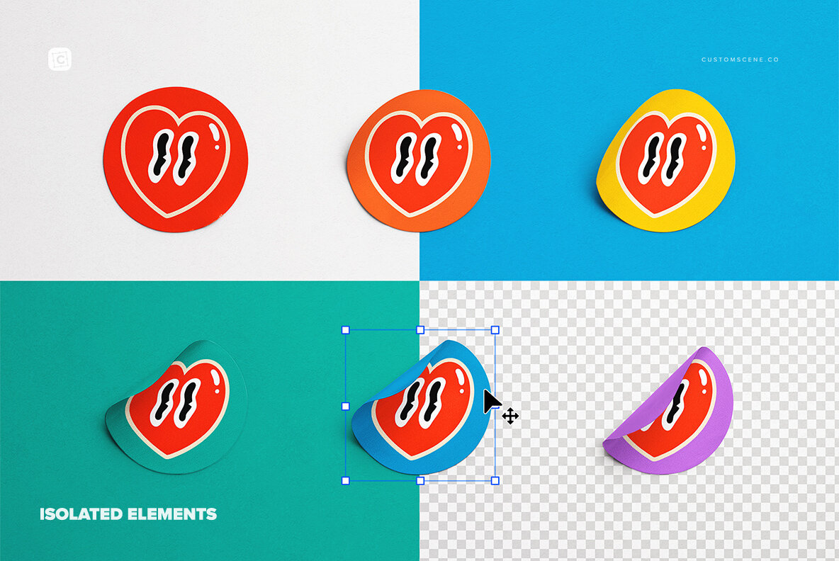 Set of Six Round Stickers Mockup 4