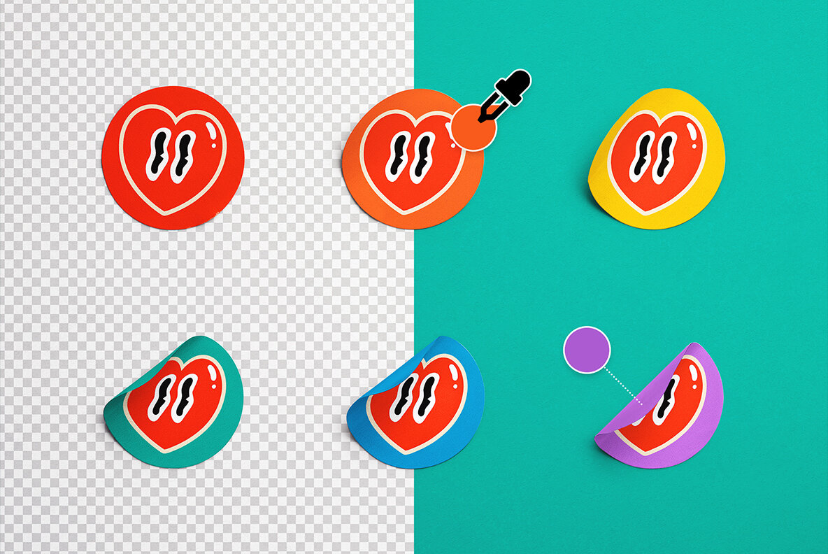 Set of Six Round Stickers Mockup 5