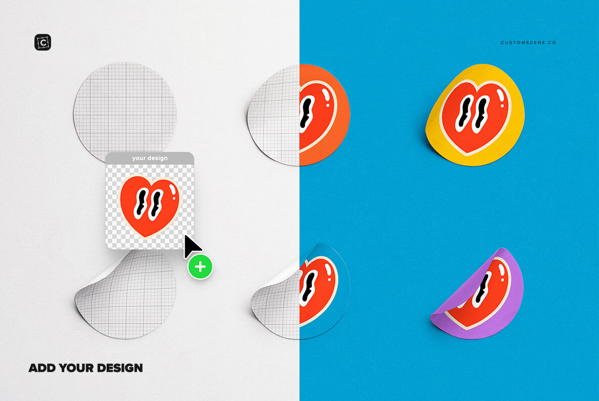 Set of Six Round Stickers Mockup 6