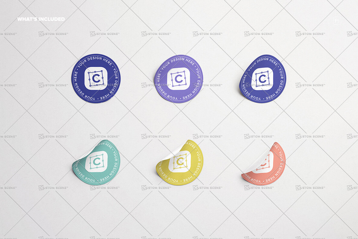Set of Six Round Stickers Mockup 8