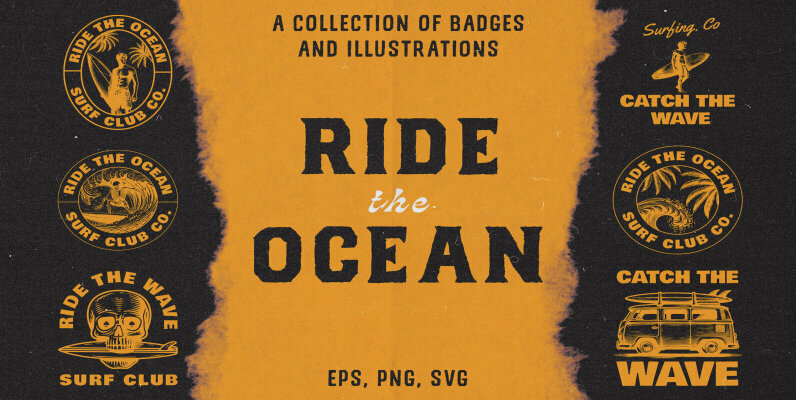 Vintage Surf Badge   Illustrations