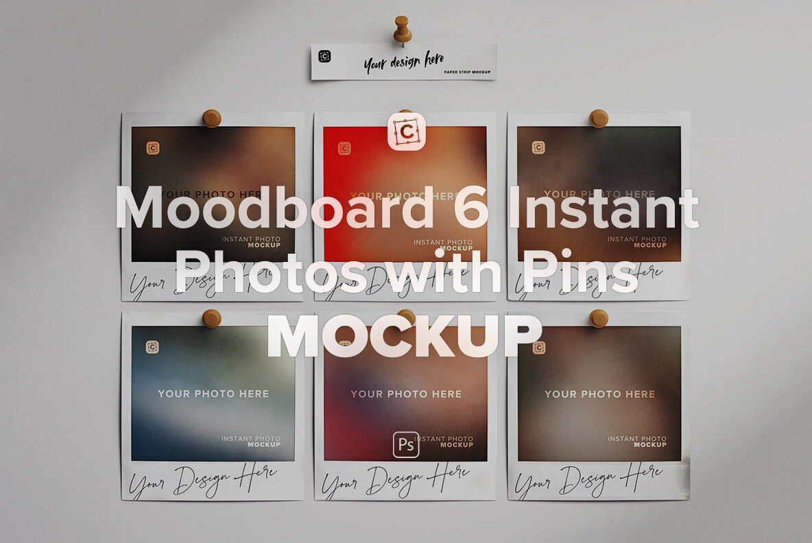 Moodboard 6 Instant Photos with Pins 1