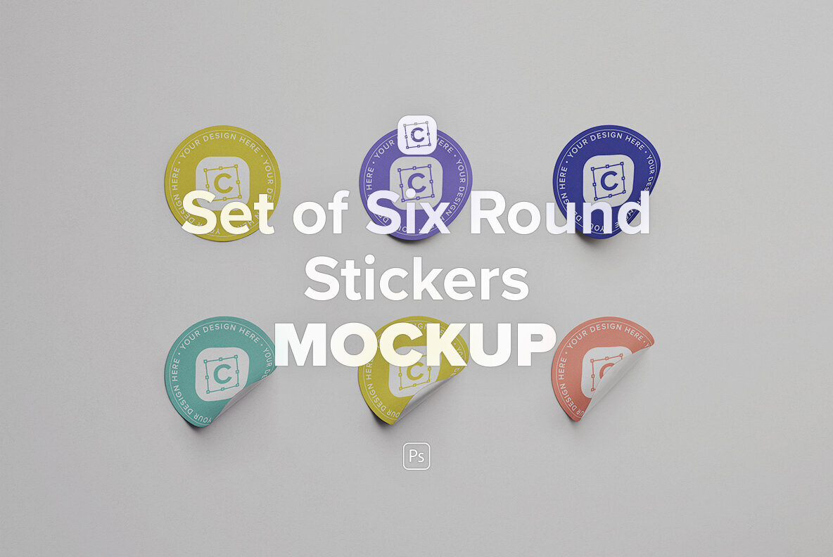 Set of Six Round Stickers Mockup 1