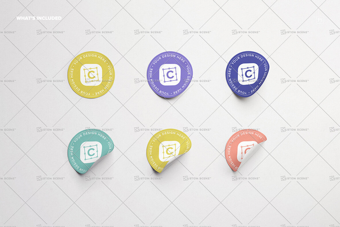 Set of Six Round Stickers Mockup 2
