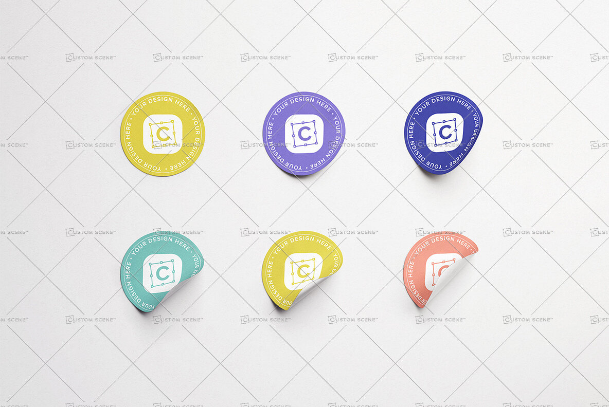 Set of Six Round Stickers Mockup 3