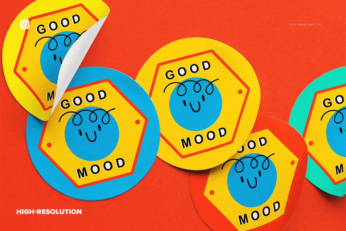 Set of Six Round Stickers Mockup 4