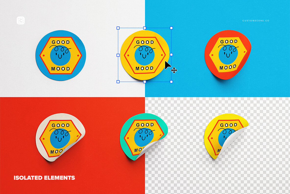 Set of Six Round Stickers Mockup 5