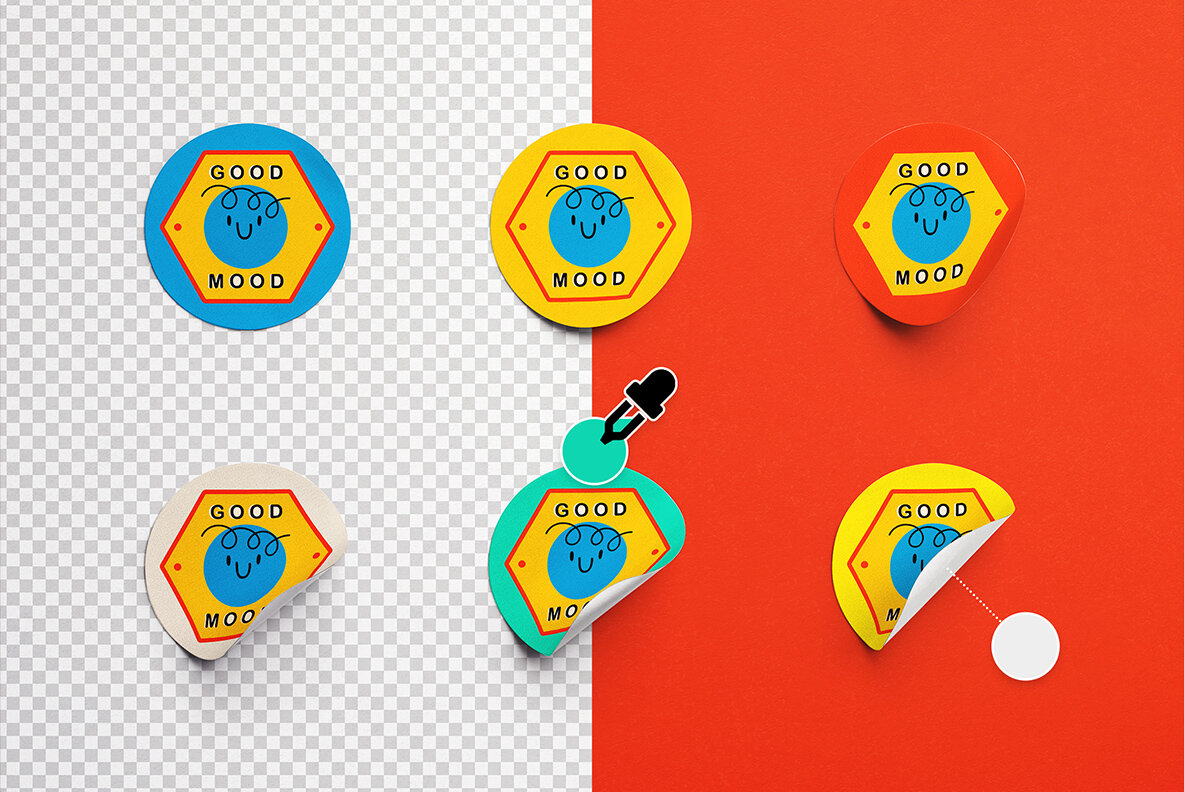 Set of Six Round Stickers Mockup 6