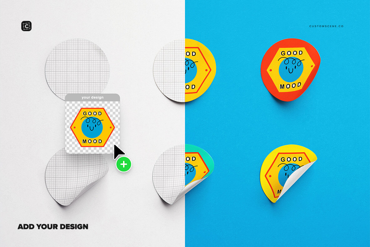 Set of Six Round Stickers Mockup 7