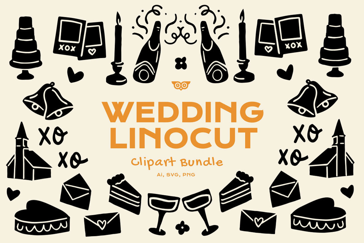 Wedding Linocut Clipart Bundle 1