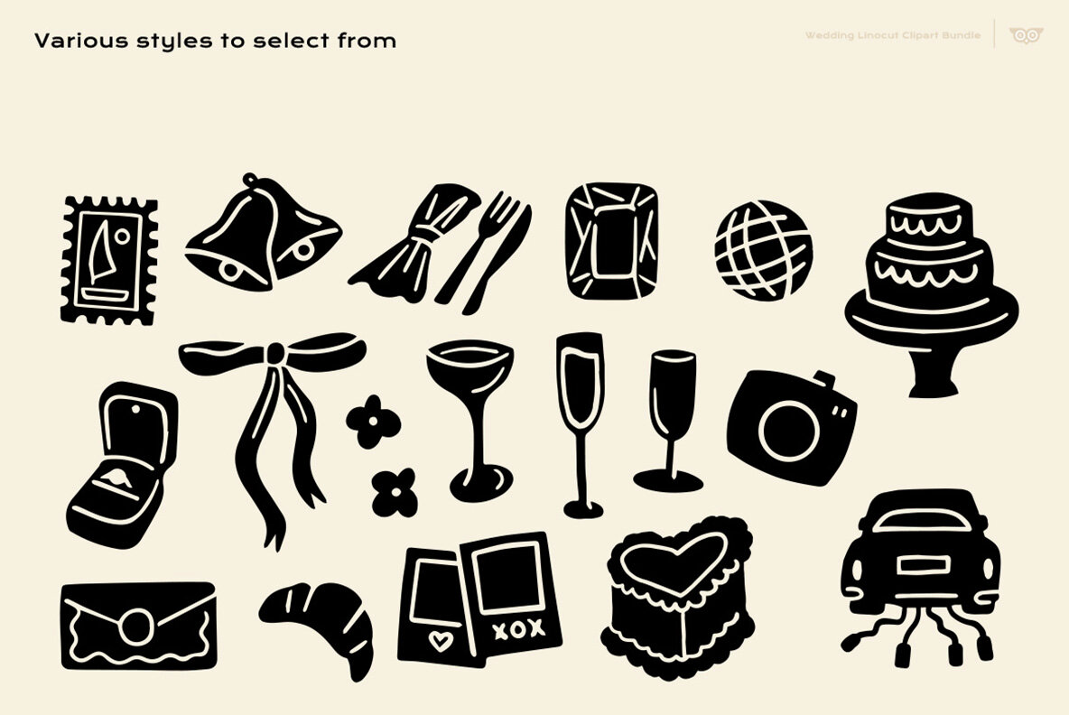 Wedding Linocut Clipart Bundle 5