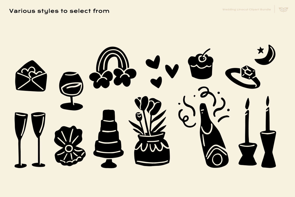 Wedding Linocut Clipart Bundle 6