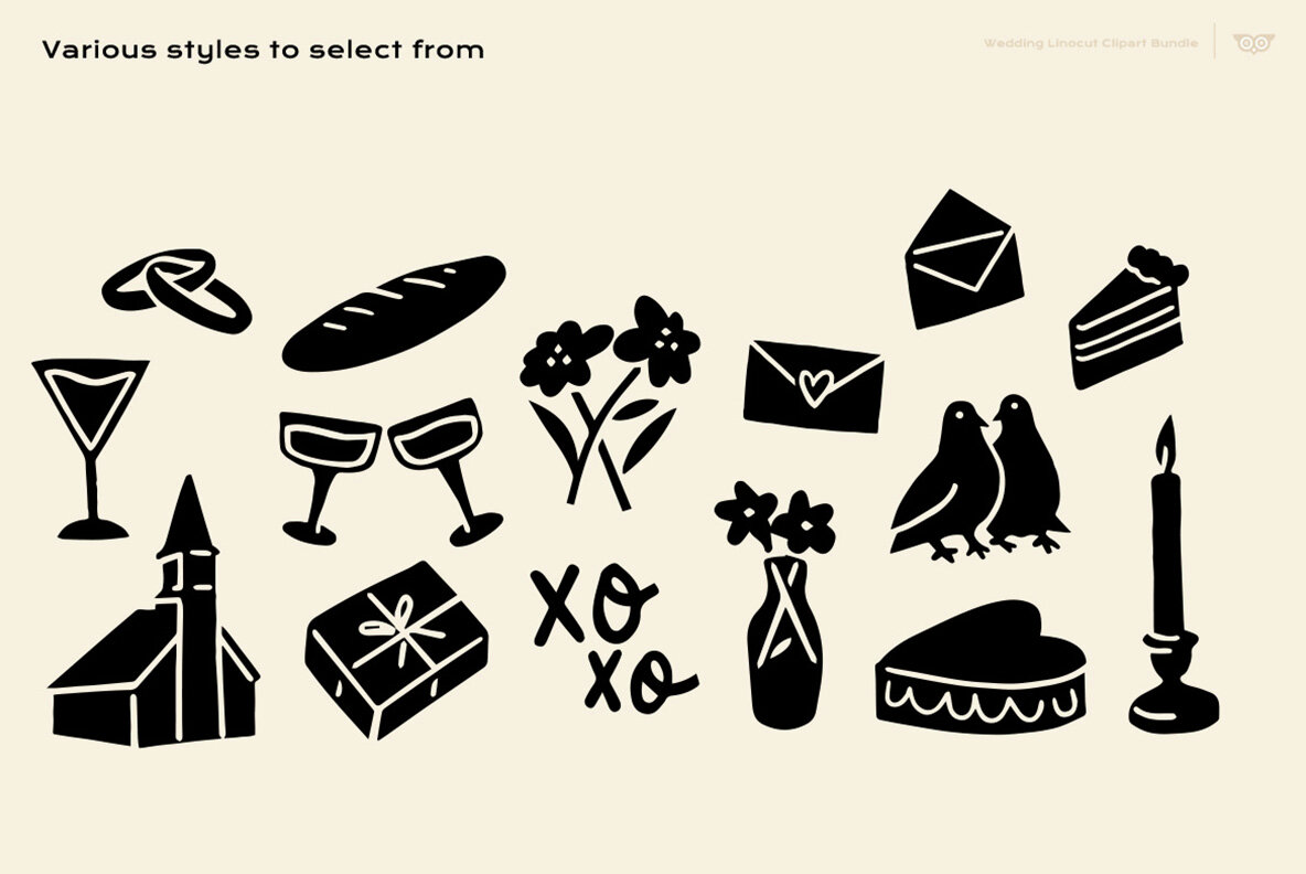Wedding Linocut Clipart Bundle 7