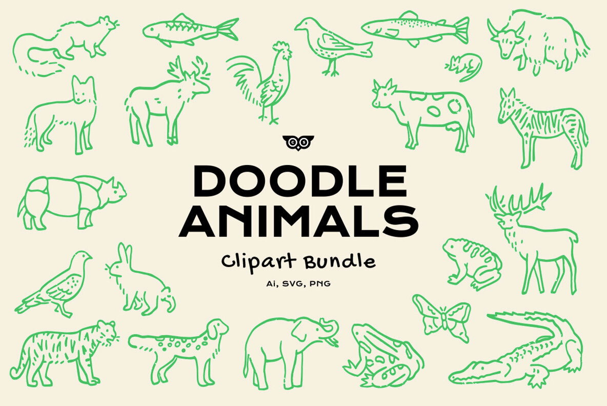 Doodle Animals Clipart Bundle 1