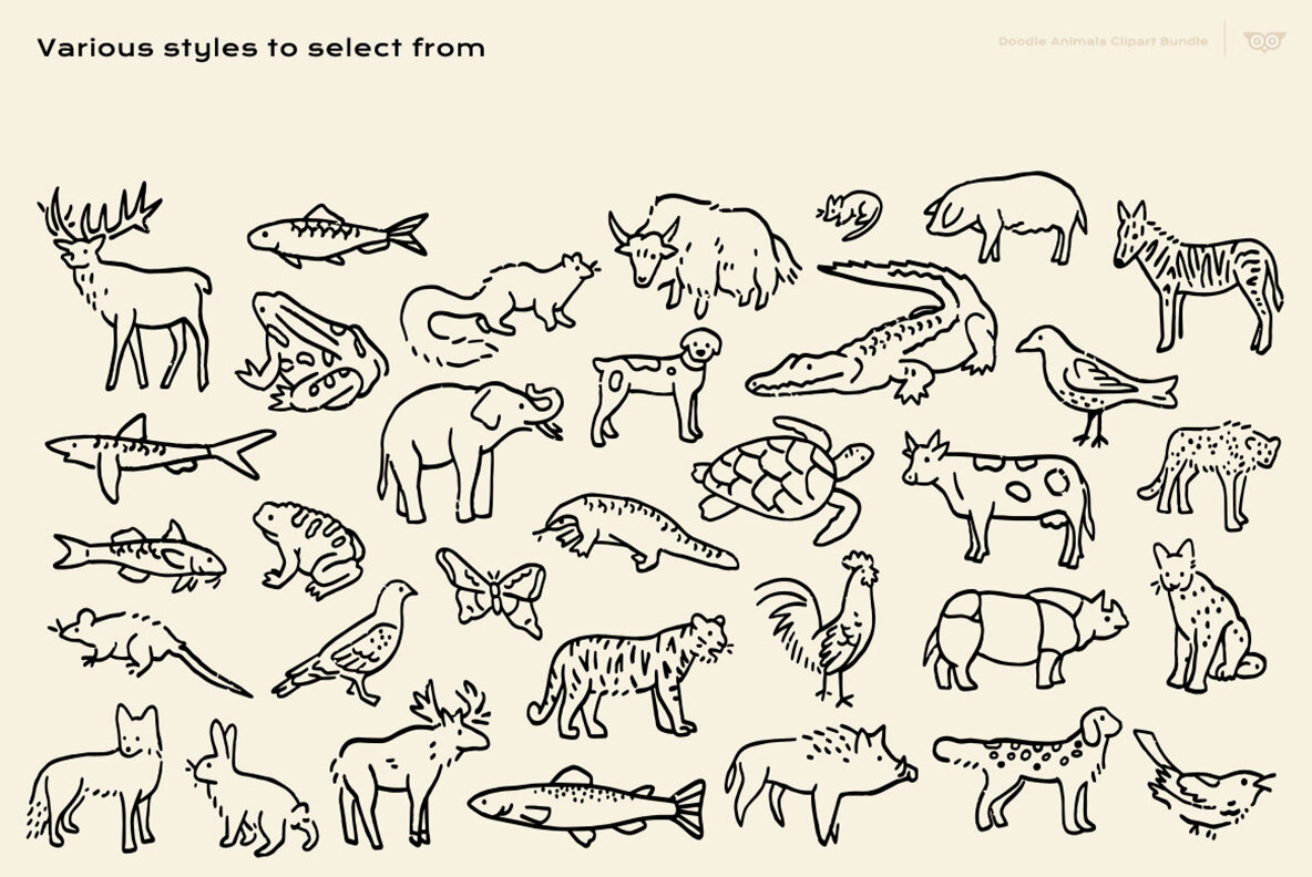 Doodle Animals Clipart Bundle 6