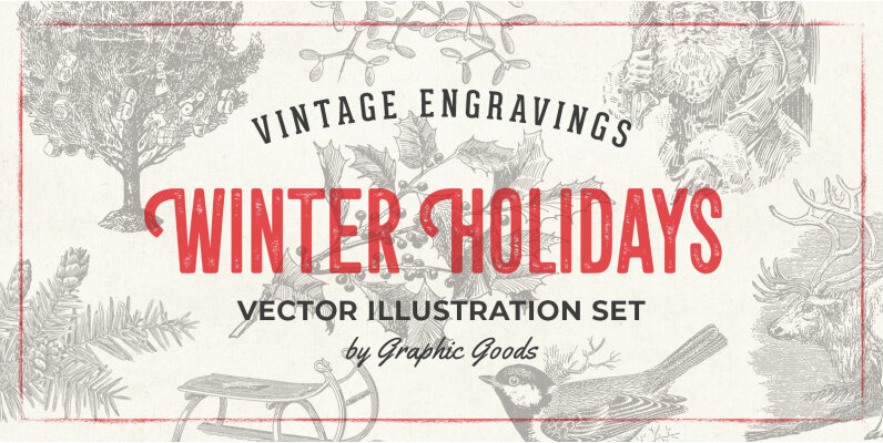 Winter Holidays Vintage Engraving Illustrations