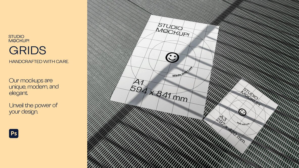 アリトページ ARLES SERIES - A1 A3 Grid Poster Mockup Mockups - YouWorkForThem