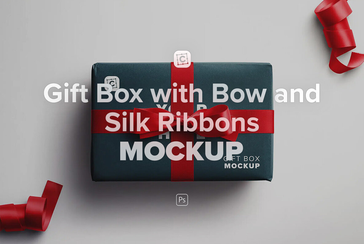 Gift Box Mockup with Bow and Silk Ribbons 1