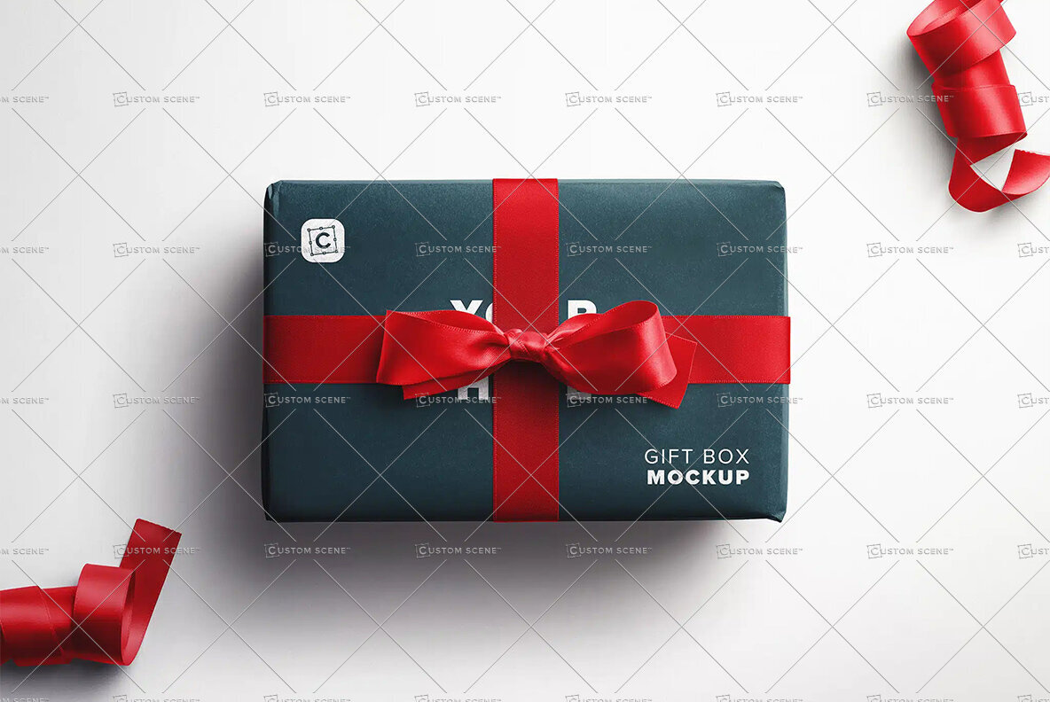 Gift Box Mockup with Bow and Silk Ribbons 2